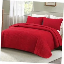  Ultra Soft King Quilt Bedding Set, Lightweight Microfiber King (96"x104") Red
