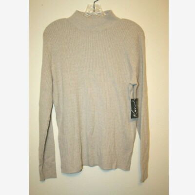  Kim Rogers NWT Women's Tan High Collar 100% Cotton Long Sleeve Knit Top Size L