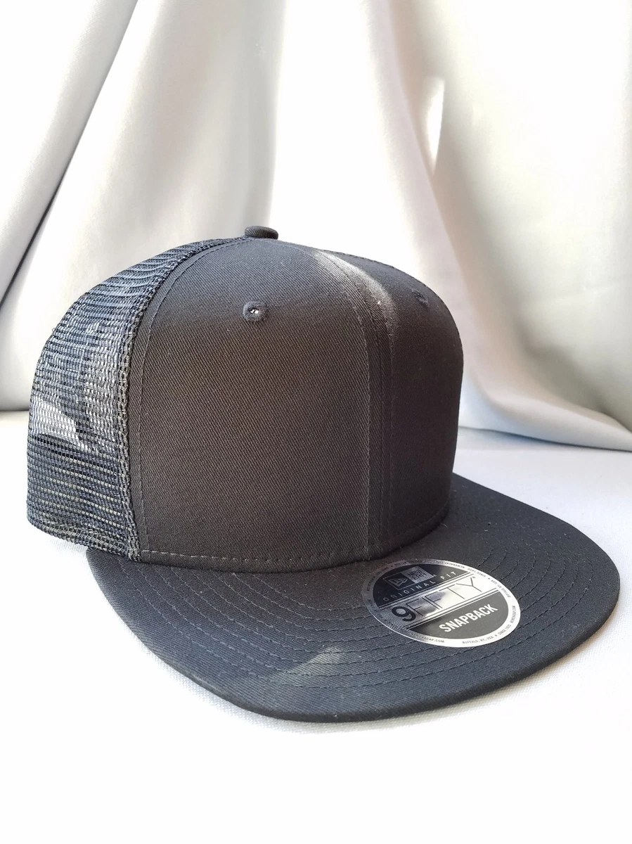 New Era 9Fifty Flat Snapback Trucker Hat Cap Blank BLACK BLACK