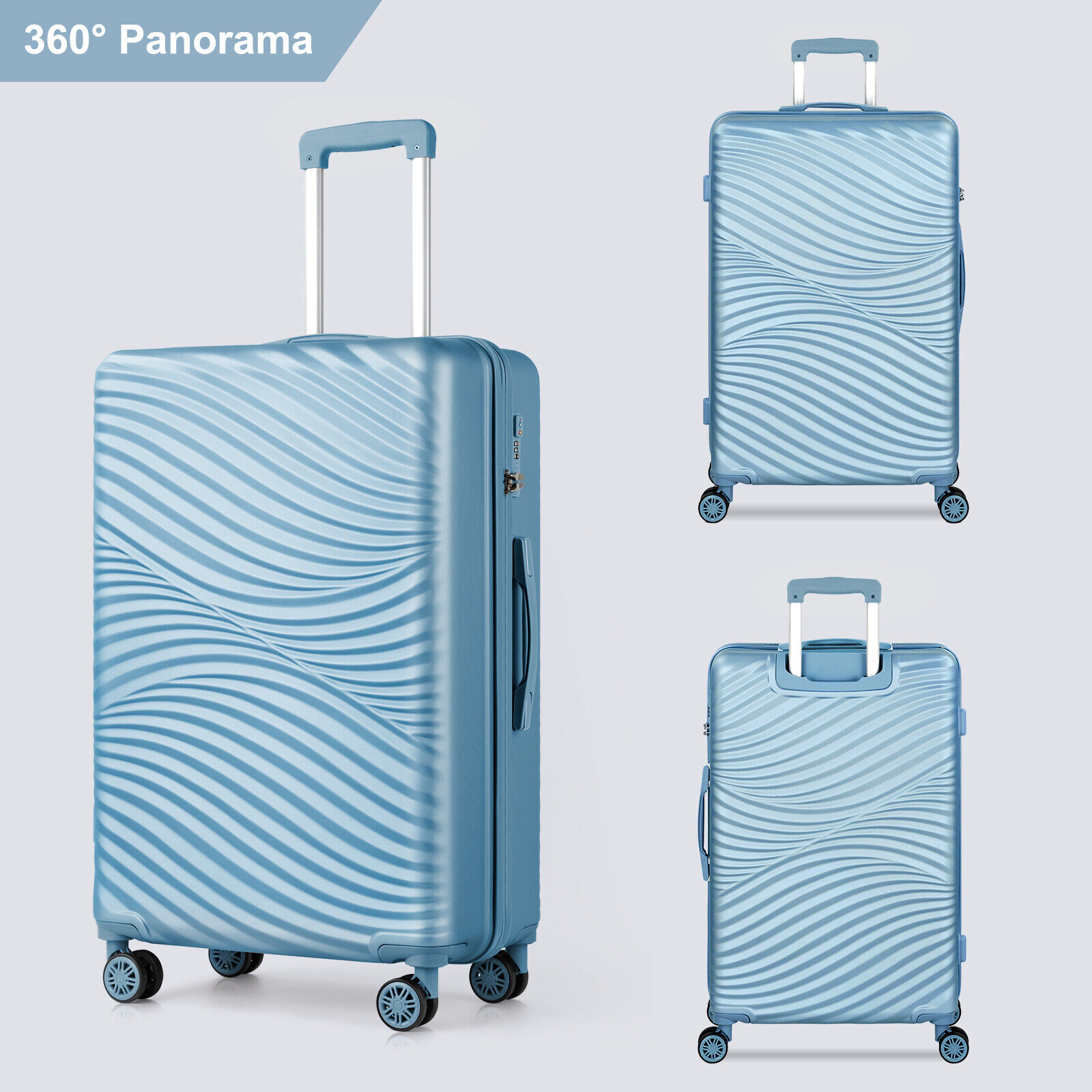 3Pcs Travel Luggage Set Trolley Spinner 20"/24"/28" Suitcase Hard Shell Blue