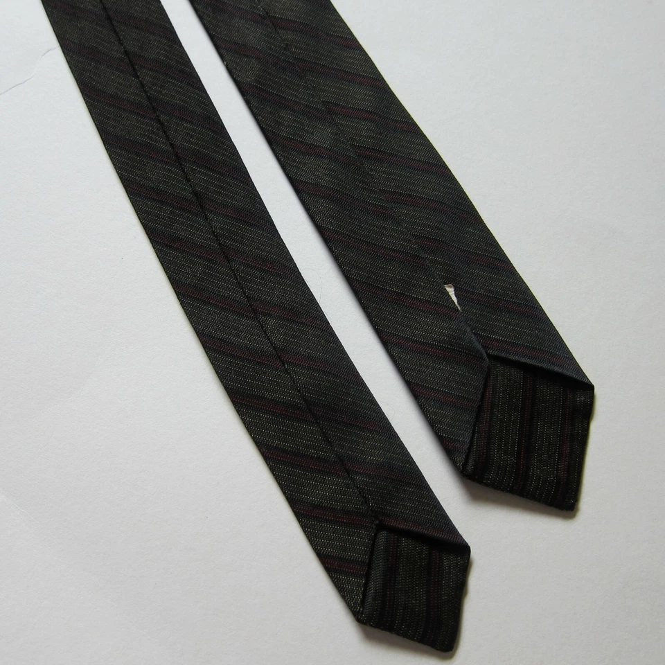 Corbata a rayas ajustada Repp de colección años 60 gris verde marrón con rojo 55 a mediados de siglo Foto 4 de 4