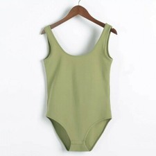 Womens Scoop Neck Cami Leotard Stretch One Piece Bodysuit Thong Tank Top