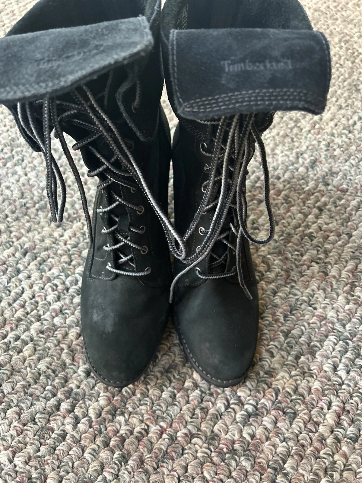 Timberland Stivali stringati neri in pelle spazzolata 6” con polsini da donna taglia 9 5