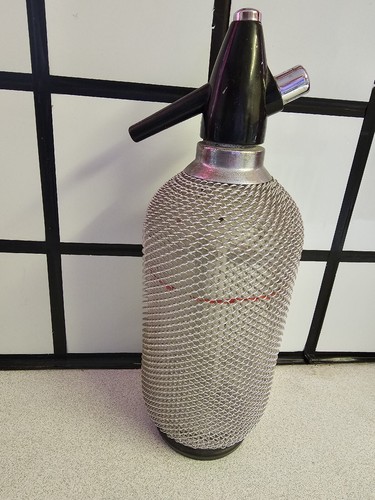 Vintage Soda Siphon Heavy Glass & Woven Metal Design - Picture 2 of 13