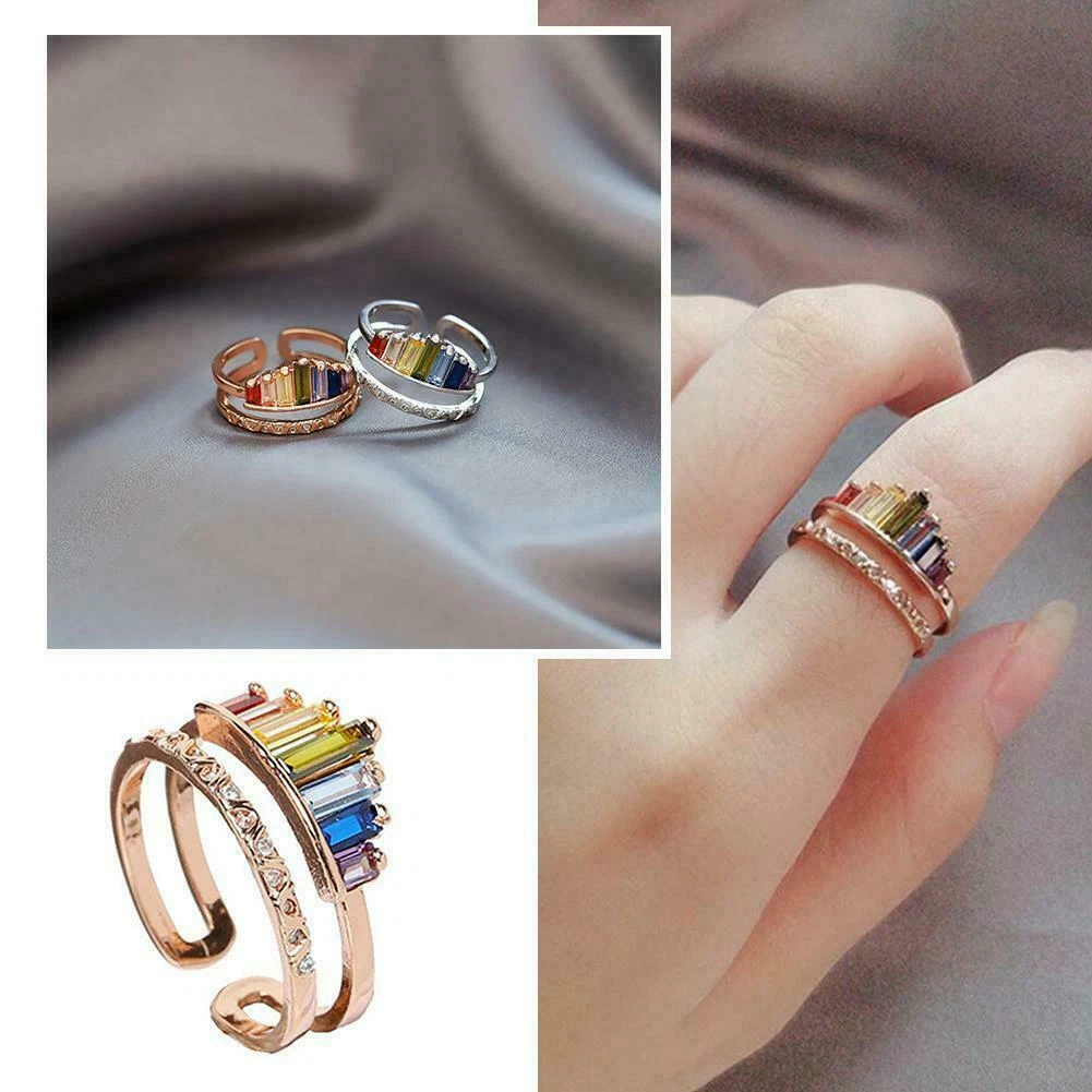 Double Band Rainbow Ring Fashion Open Adjustable Crown Wedding Rings UK