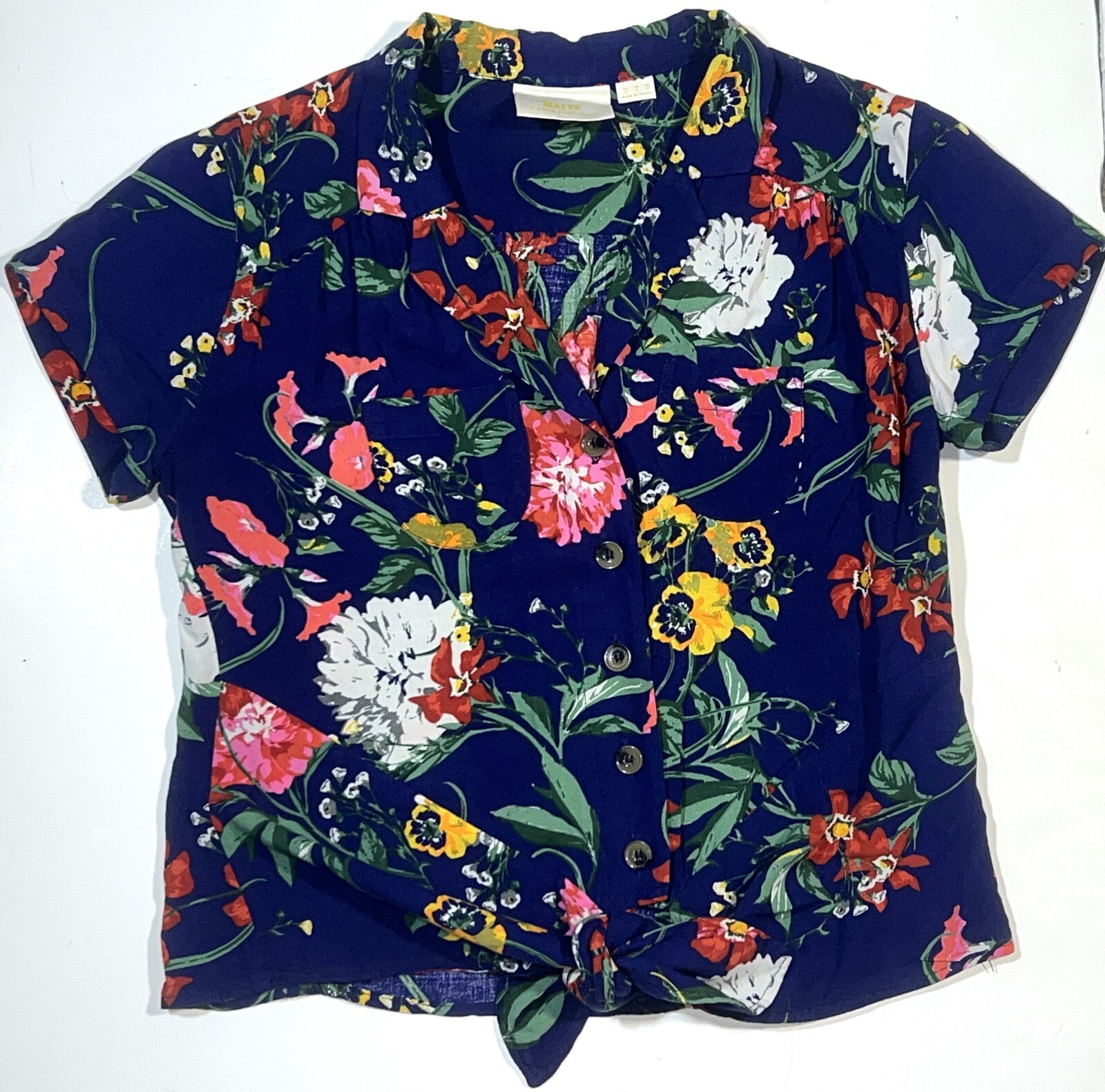 Anthropologie Maeve Bateau Blue Floral Button Front Tie-Waist Shirt Blouse Top 2