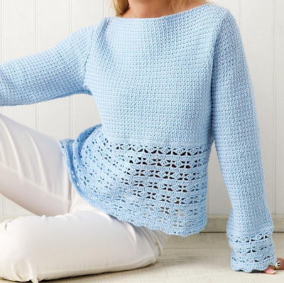 Häkelanleitung Kopie 0840.   Damen Pullover.  32-46'' Brustumfang.  DK