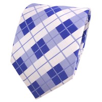 Tigertie Designer Seidenkrawatte Blau Signalblau Weiß Kariert - Krawatte Seide