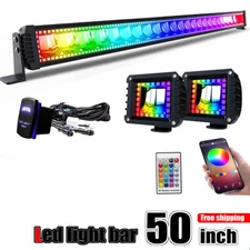 50'' Inch 288W LED Light Bar RGB Work Light Chasing Halo Remote Control Kit