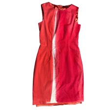 Tahari Sheath Dress Womens 2 Pink Orange Watercolor Sleeveless Career Midi