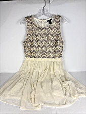 Forever 21 Cream Sequin Dress Large Chevron Sleeveless Party Cocktail