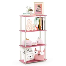 4 Tier Shelf Display Rack Round Tube Pink White Furinno 99557PI WH Turn-N-Tube