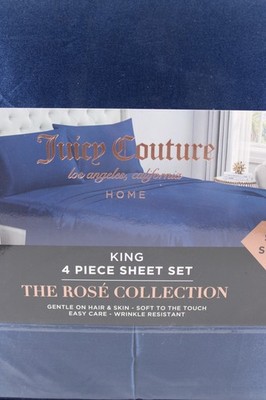 JUICY COUTURE 4-Piece Blue Satin Sheet Set - King Size - The Rosé