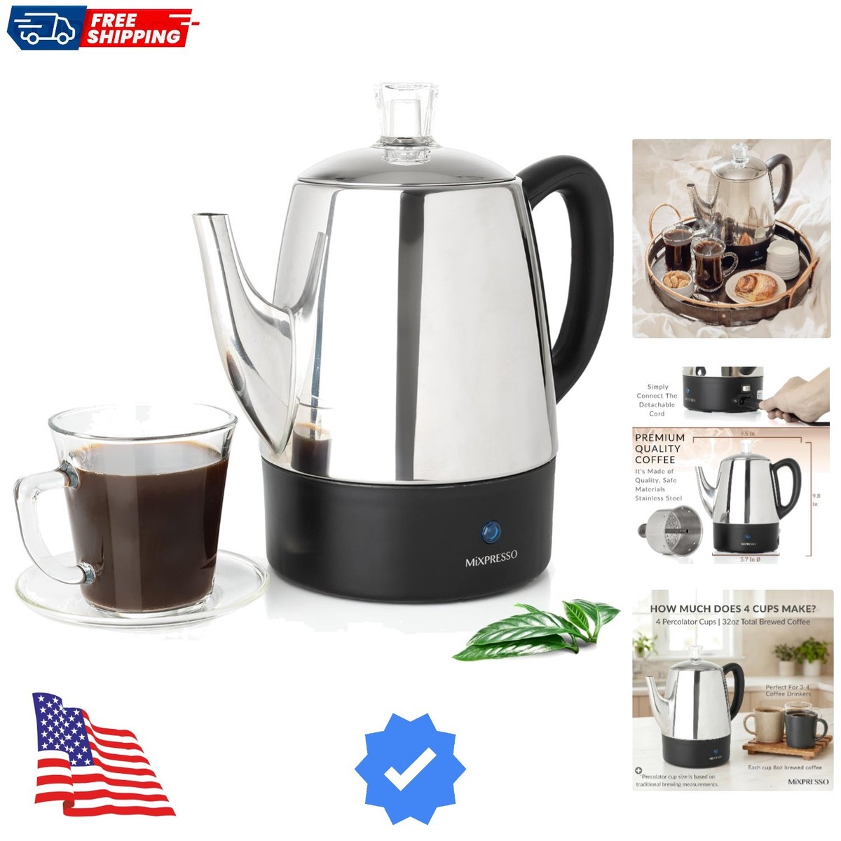 Small Electric Percolator Coffee Pot 4 Cup Stainless Steel - Coffee  Percolato... | eBay