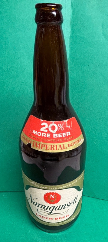 RARE VINTAGE 1964 NARRAGANSETT BEER GIQ GIANT IMPERIAL QUART BOTTLE CRANSTON RI