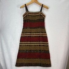 Vtg Nanette Lepore Women's Sz 6 Brown/Red Embroidered Stripe Slip Dress Boho