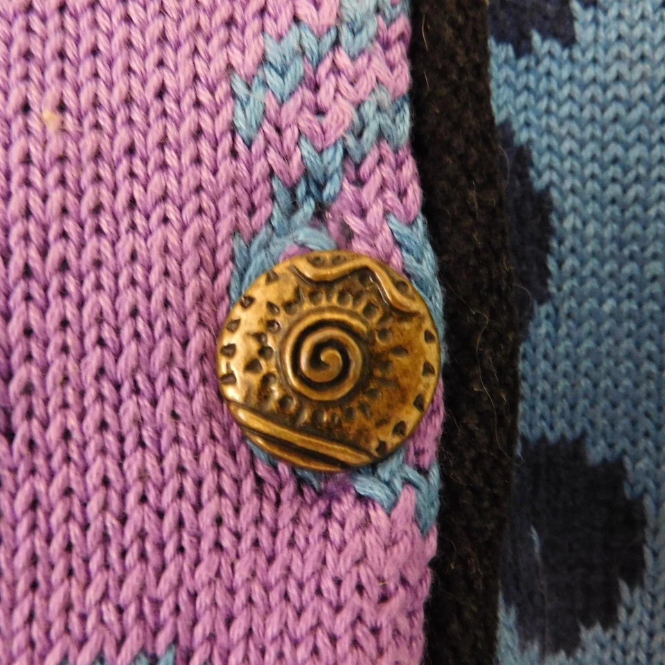 Vintage Icelandic Design Sweater Womens Cotton Polka Dot Blue Purple Lined M - Image 3 of 4