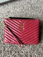 SAINT LAURENT raspberry Red leather CASSANDERE MATELASSE A5 POUCH Bag