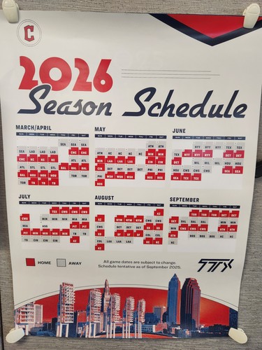 PÓSTER HORARIO 2026 Cleveland Guardians tamaño 24" X 18"
