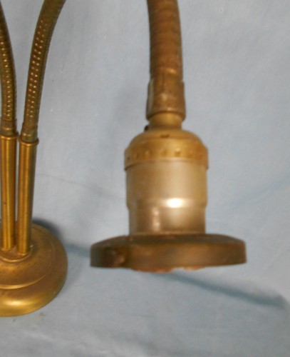 ANTIQUE DOUBLE ARM BRASS GOOSENECK DESK LAMP - Picture 4 of 6