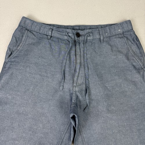 Uniqlo Shorts Mens Large W33-36 Blue Cotton Linen Drawstrings Lightweight Casual - Picture 2 of 10
