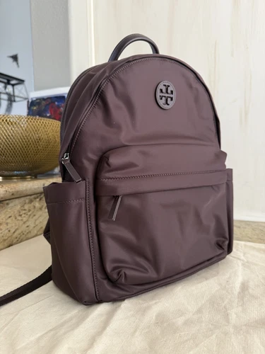 Zaino Tory Burch Ella nylon marrone borsa media nuovo con etichetta