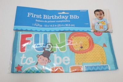 Amscan First Birthday Bib Baby Boy Girl Safari Jungle Animals Party Fun One