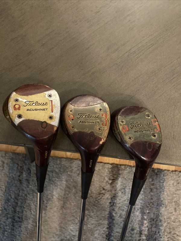 Vintage Titleist Acushnet Persimmon Golf Wood Set 1,3,5 RH Steel Shafts