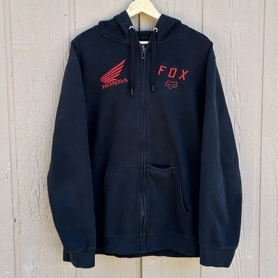 Fox Racing x Honda Black Hoodie Sweatshirt Mens XL Full Zip - Photo 1/4