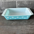 Vintage Pyrex Turquoise Snowflake 575-B 2 Qt Casserole Dish Space Saver No Lid