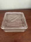 Vintage Federal Glass Refrigerator Dish 8.5" Square with Embossed Vegetables Lid