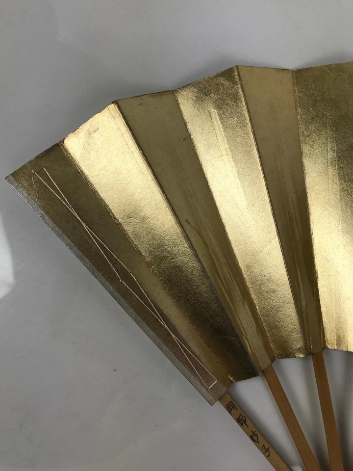 Ventilador Plegable Japonés Maisen Sensu De Colección Marco de Bambú Lámina Dorada Rojo Mon Crest 4D893 Foto 3 de 4