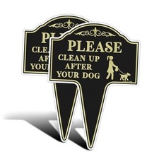 Clean Up After Your Dog Sign, 14" 10" Heavy Duty Aluminum No Dog Poop 2 Pack