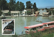 Postcard California Universal Studios Hollywood Jaws Ride Tram Movie Shark Boat