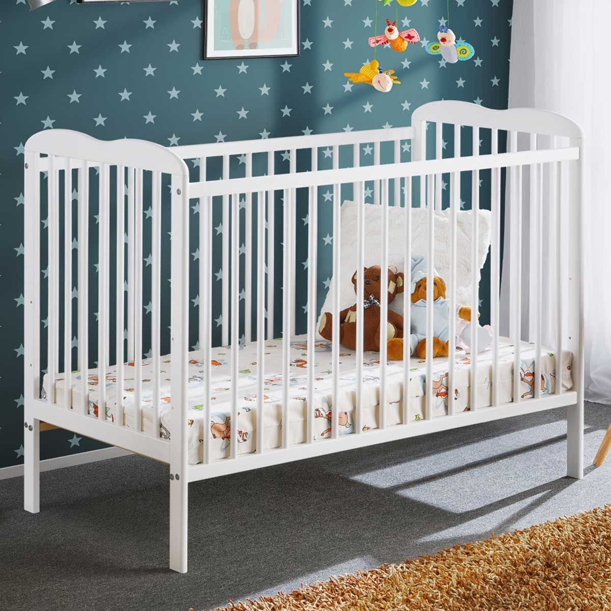 Lit bébé 60x120cm blanc mat avec matelas mousse lit à barreaux Ala
