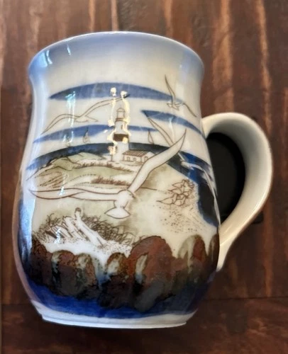 Vintage Otagiri Seagulls/Lighthouse Hand Painted Stoneware Coffee/Tea Mug; Japan