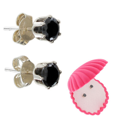 Black Cz Cubic Zirconia Sterling Silver Stud Earrings  .70 Ct Tw Pink Gift Box