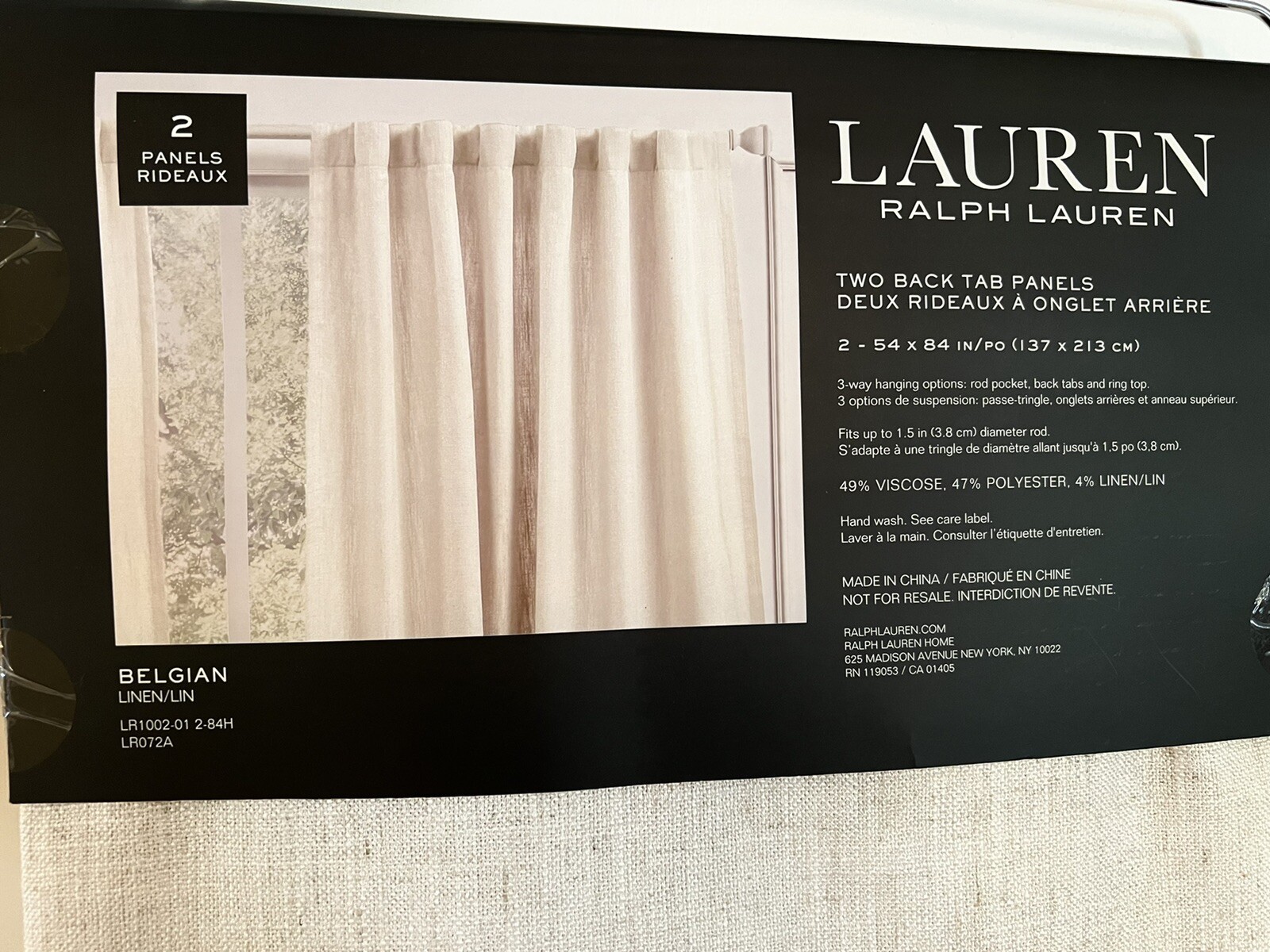 2 Ralph Lauren Belgian Linen Back Tab Panels Curtains 54x84 inches NWT