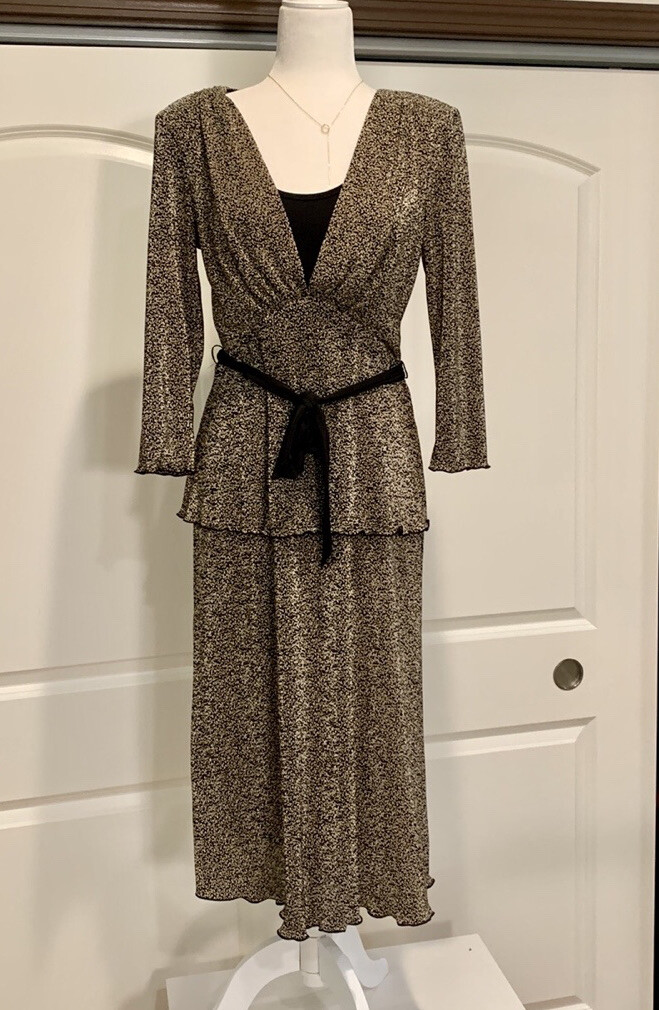 CONNECTED APPAREL BROWN PATTERNED SELF TIE BELTED… - image 1