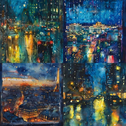 Rainy Night City Buildings Cars Streets Scrapbook Card Journal Craft Paper - Picture 4 of 5