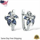 Blue Cubic Zirconia Earrings Simulated Stud Earrings Women 925 Silver Plated