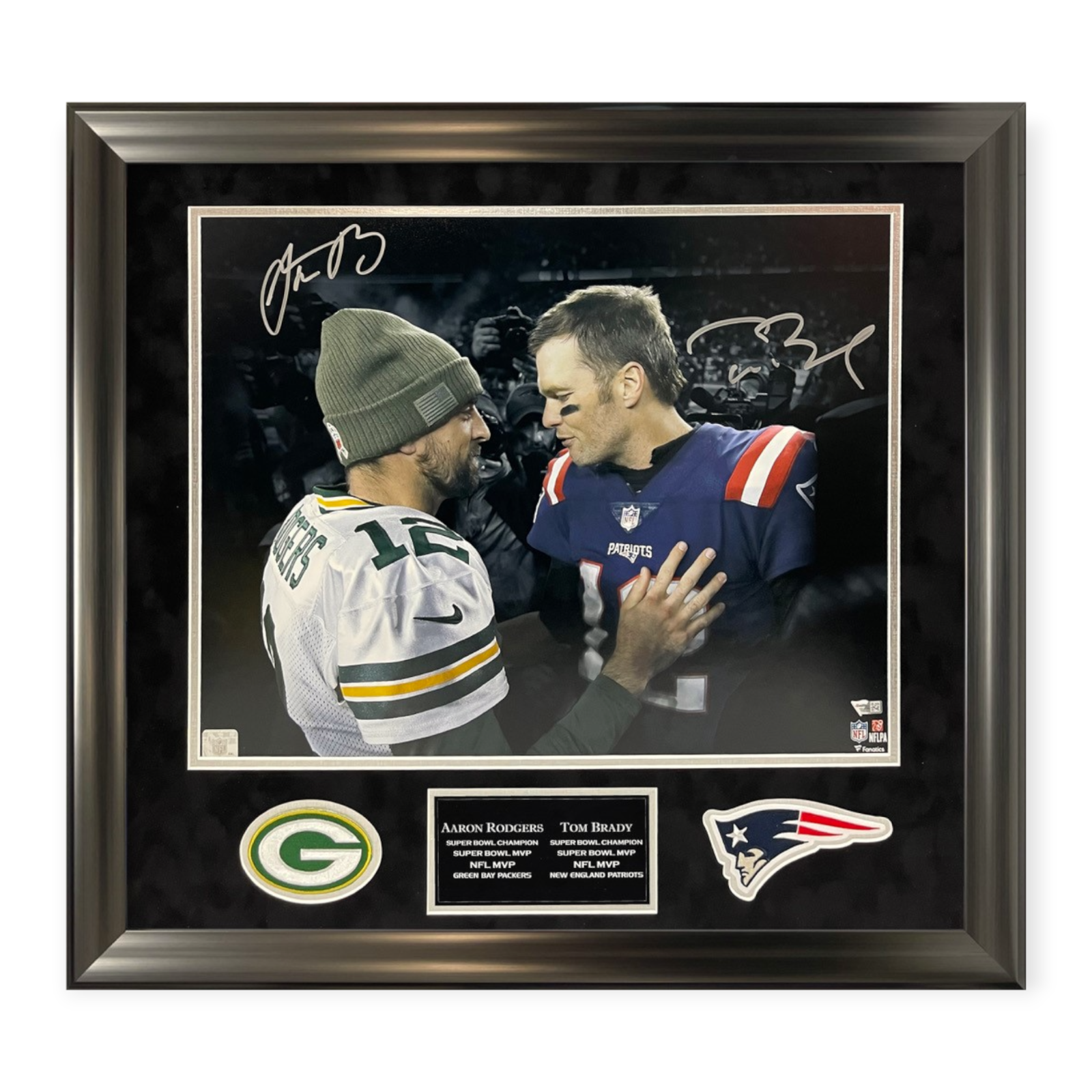 Tom Brady Autographed Signed New England Patriots & Aaron Rodgers Photograph Framed to 23x27 Fanatics 