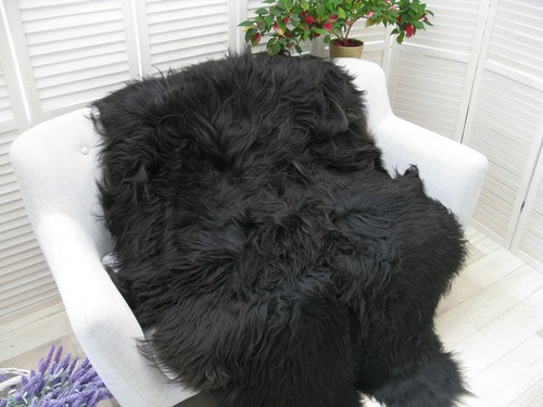 REALl ICELANDIC QUAD SHEEPSKIN RUG BLACK BROWN THROW SOFA FLOOR BED COVER Q47 - Picture 7 of 14