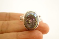 Titanium Drusy Druzy Crystal Quartz 925 Sterling Silver Ring Size 9