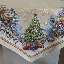 Tapiz Manteles Navidad Dorado Navidad Mantel Cubierta Santa Antiguo Cuadrado