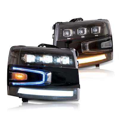 LED Headlights Fit Silverado 1500 2500HD 3500HD 2007-2013 Sequential Indicators