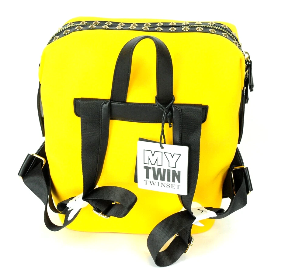 TWINSET Sac À Dos Femme Taille Unique À Clous Poche Extérieure Doublée Jaune - Photo 4/4