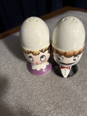 Vintage Japan Mr & Mrs Egg Head Anthropomorphic Salt Pepper Shaker Box 1 #12