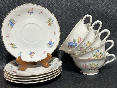 Hutschenreuther Selb Pasco The Bristol Set Of 5 Cups And Saucers