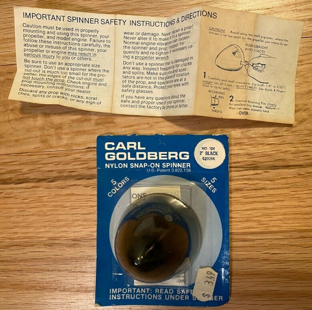Vintage New Sealed Carl Goldberg Snap On Spinner #124 2 inch Black Bonus